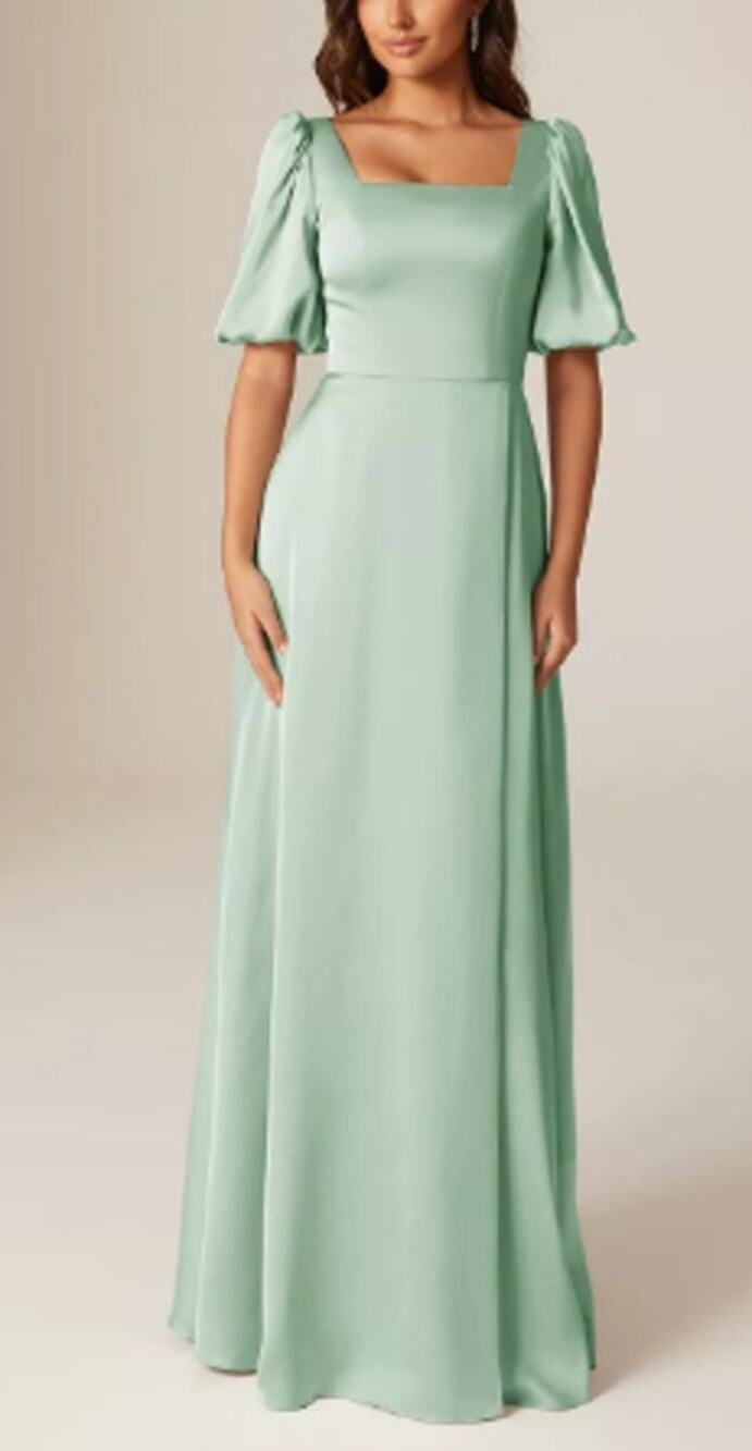 AW BRIDAL SZ 10 L mist green Etta Satin Bridesmaid A-line Maxi Dess New 0b17